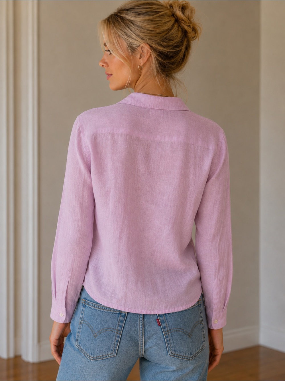 Calypso St. Barth’s Pink Linen Popover Blouse Size Large 25633 - Picture 2 of 10
